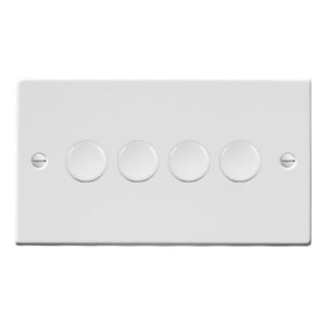 Hamilton 704X40 Hartland Gloss White 4x400W Resistive Leading Edge Push On-Off Rotary 2 Way Switching Dimmers max 300W per gang Gloss White Insert