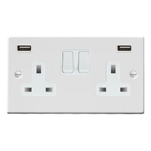Hamilton 70SS2USBULTWH-W Hartland Gloss White 2 gang 13A Double Pole Switched Socket with 2 USB Ultra Outlets 2x2.4A White/White - NOT Suitable for Over Painting Insert
