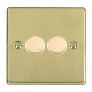 Hamilton 712X40 Hartland Polished Brass 2x400W Resistive Leading Edge Push On-Off Rotary 2 Way Switching Dimmers max 300W per gang Polished Brass Insert