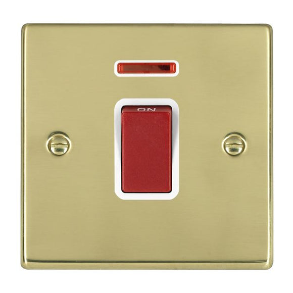 Hamilton 7145NW Hartland Polished Brass 1 gang 45A Double Pole Rocker and Neon Red/White Insert