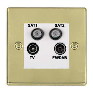 Hamilton 71DENTW Hartland Polished Brass Non-Isolated TV+FM+SAT1+SAT2 Quadplexer 2in/4out (DAB Compatible) White Insert