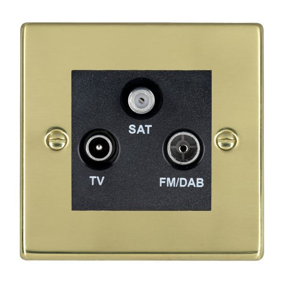 Hamilton 71DTRIDB Hartland Polished Brass Non-Isolated TV+FM+SAT Triplexer 1in/3out (DAB Compatible) Black Insert