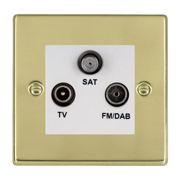Hamilton 71DTRIDW Hartland Polished Brass Non-Isolated TV+FM+SAT Triplexer 1in/3out (DAB Compatible) White Insert