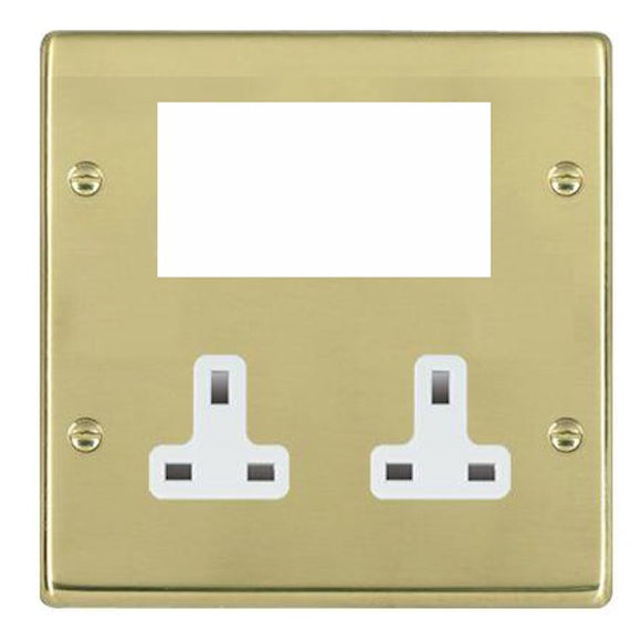 Hamilton 71MED1W Hartland EuroFix Polished Brass Media Plate EURO4 aperture + 2 X13A Unswitched Socket White Insert