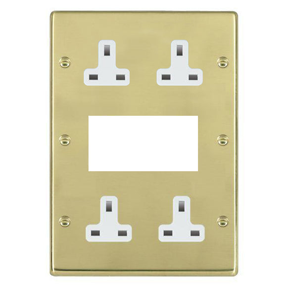 Hamilton 71MED2W Hartland EuroFix Polished Brass Media Plate EURO4 aperture + 4 X13A Unswitched Socket White Insert