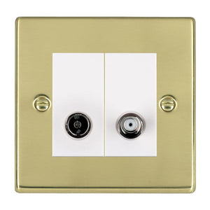 Hamilton 71TVSATW Hartland Polished Brass 2 gang Non-Isolated TV+Satellite 2in/2out White Insert