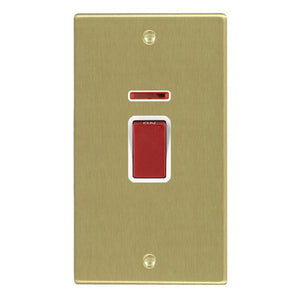 Hamilton 7245VW Hartland Satin Brass 1 gang 45A Double Pole Rocker and Neon (Vertically Mounted) Red/White Insert