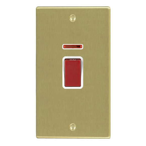 Hamilton 7245VW Hartland Satin Brass 1 gang 45A Double Pole Rocker and Neon (Vertically Mounted) Red/White Insert
