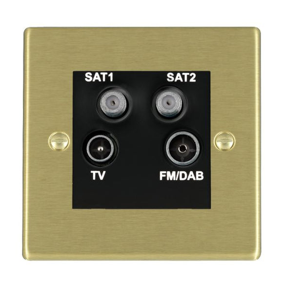 Hamilton 72DENTB Hartland Satin Brass Non-Isolated TV+FM+SAT1+SAT2 Quadplexer 2in/4out (DAB Compatible) Black Insert