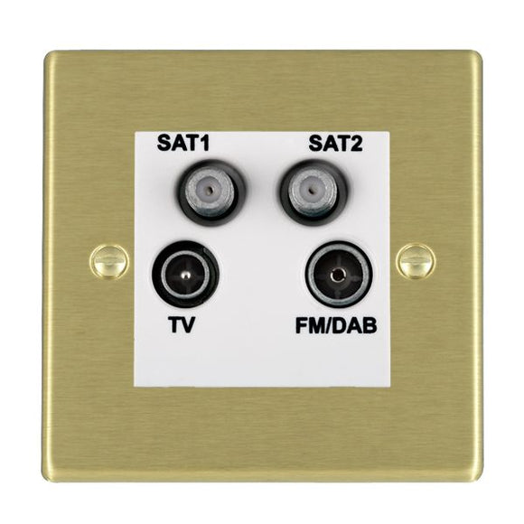 Hamilton 72DENTW Hartland Satin Brass Non-Isolated TV+FM+SAT1+SAT2 Quadplexer 2in/4out (DAB Compatible) White Insert