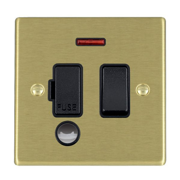Hamilton 72SPNCBL-B Hartland Satin Brass 1 gang 13A Double Pole Fused Spur and Neon and Cable Outlet Black/Black Insert