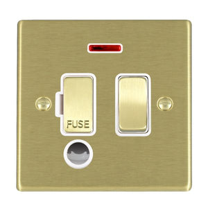 Hamilton 72SPNCSB-W Hartland Satin Brass 1 gang 13A Double Pole Fused Spur and Neon and Cable Outlet Satin Brass/White Insert