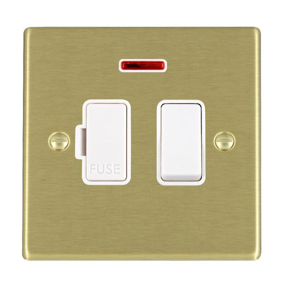 Hamilton 72SPNWH-W Hartland Satin Brass 1 gang 13A Double Pole Fused Spur and Neon White/White Insert