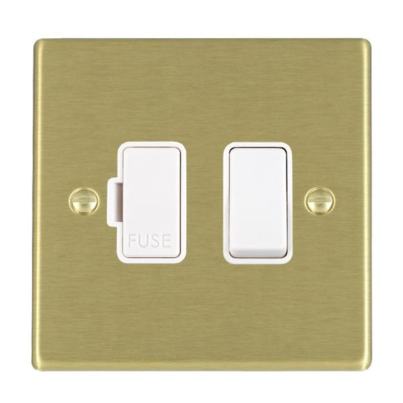 Hamilton 72SPWH-W Hartland Satin Brass 1 gang 13A Double Pole Fused Spur White/White Insert