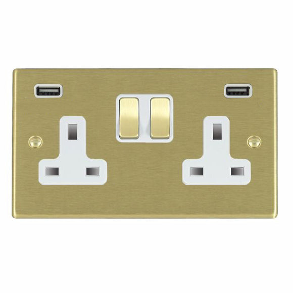 Hamilton 72SS2USBULTSB-W Hartland Satin Brass 2 gang 13A Double Pole Switched Socket with 2 USB Ultra Outlets 2x2.4A Satin Brass/White Insert