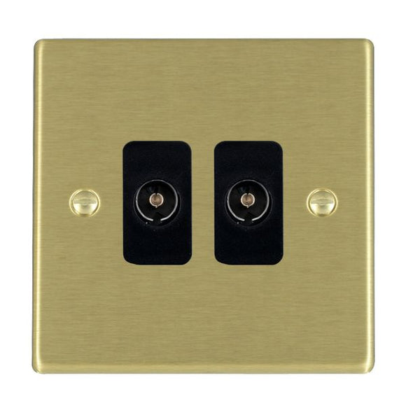 Hamilton 72TV2B Hartland Satin Brass 2 gang Non-Isolated Television 2in/2out Black Insert