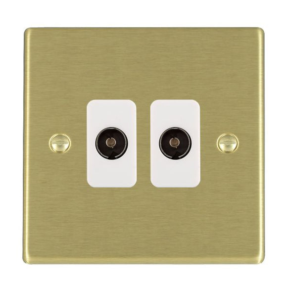 Hamilton 72TV2W Hartland Satin Brass 2 gang Non-Isolated Television 2in/2out White Insert