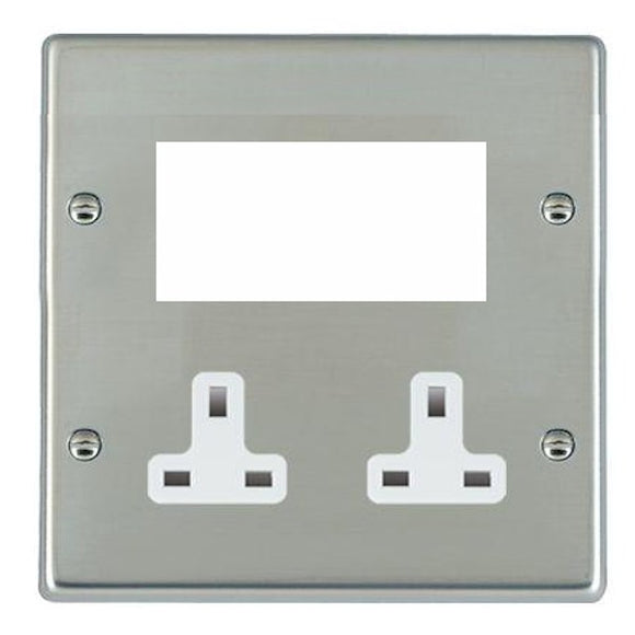 Hamilton 73MED1W Hartland EuroFix Bright Steel Media Plate EURO4 aperture + 2 X13A Unswitched Socket White Insert