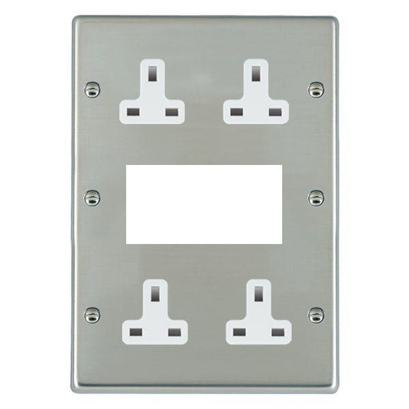 Hamilton 73MED2W Hartland EuroFix Bright Steel Media Plate EURO4 aperture + 4 X13A Unswitched Socket White Insert