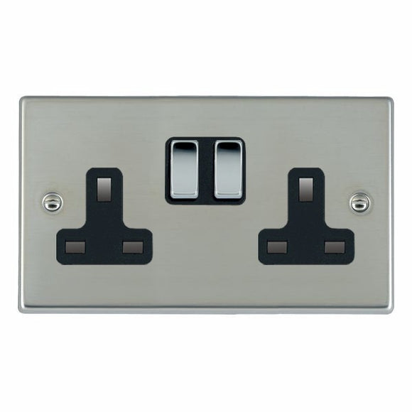 Hamilton 73SS2BC-B Hartland Bright Steel 2 gang 13A Double Pole Switched Socket Bright Chrome/Black Insert