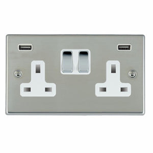 Hamilton 73SS2USBULTBC-W Hartland Bright Steel 2 gang 13A Double Pole Switched Socket with 2 USB Ultra Outlets 2x2.4A Bright Chrome/White Insert