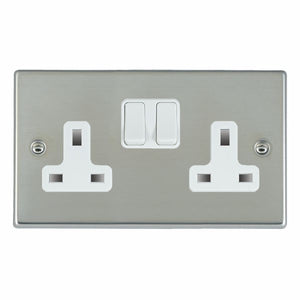 Hamilton 73SS2WH-W Hartland Bright Steel 2 gang 13A Double Pole Switched Socket White/White Insert