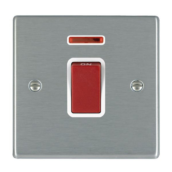 Hamilton 7445NW Hartland Satin Steel 1 gang 45A Double Pole Rocker and Neon Red/White Insert