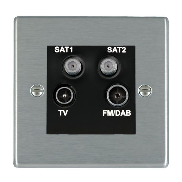 Hamilton 74DENTB Hartland Satin Steel Non-Isolated TV+FM+SAT1+SAT2 Quadplexer 2in/4out (DAB Compatible) Black Insert