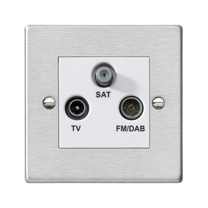 Hamilton 74DTRIDW Hartland Satin Steel Non-Isolated TV+FM+SAT Triplexer 1in/3out (DAB Compatible) White Insert