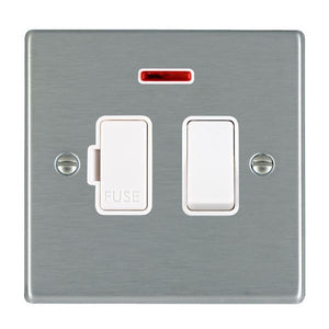Hamilton 74SPNWH-W Hartland Satin Steel 1 gang 13A Double Pole Fused Spur and Neon White/White Insert
