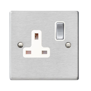 Hamilton 74SS1SS-W Hartland Satin Steel 1 gang 13A Double Pole Switched Socket Satin Steel/White Insert