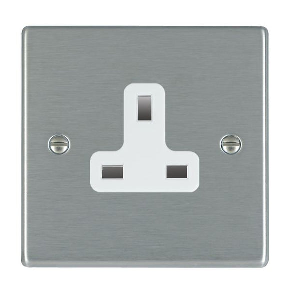 Hamilton 74US13W Hartland Satin Steel 1 gang 13A Unswitched Socket White Insert