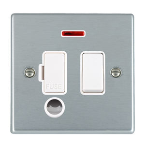 Hamilton 76SPNCWH-W Hartland Satin Chrome 1 gang 13A Double Pole Fused Spur and Neon and Cable Outlet White/White Insert