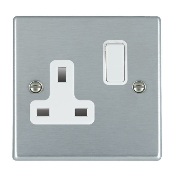 Hamilton 76SS1WH-W Hartland Satin Chrome 1 gang 13A Double Pole Switched Socket White/White Insert