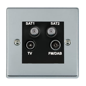 Hamilton 77DENTB Hartland Bright Chrome Non-Isolated TV+FM+SAT1+SAT2 Quadplexer 2in/4out (DAB Compatible) Black Insert