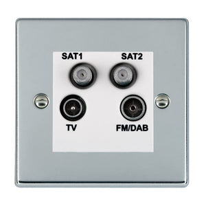 Hamilton 77DENTW Hartland Bright Chrome Non-Isolated TV+FM+SAT1+SAT2 Quadplexer 2in/4out (DAB Compatible) White Insert