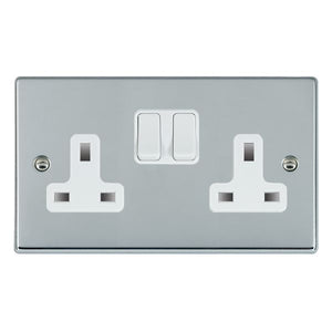 Hamilton 77SS2WH-W Hartland Bright Chrome 2 gang 13A Double Pole Switched Socket White/White Insert