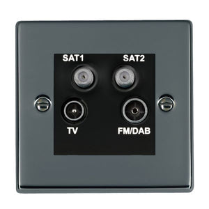 Hamilton 78DENTB Hartland Black Nickel Non-Isolated TV+FM+SAT1+SAT2 Quadplexer 2in/4out (DAB Compatible) Black Insert