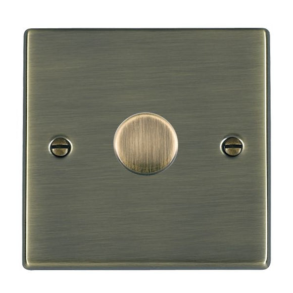 Hamilton 791X2V Hartland Antique Brass 1 gang 200VA Inductive Leading Edge Push On-Off Rotary 2 Way Switching Dimmer Antique Brass Insert