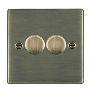 Hamilton 792X40 Hartland Antique Brass 2x400W Resistive Leading Edge Push On-Off Rotary 2 Way Switching Dimmers max 300W per gang Antique Brass Insert