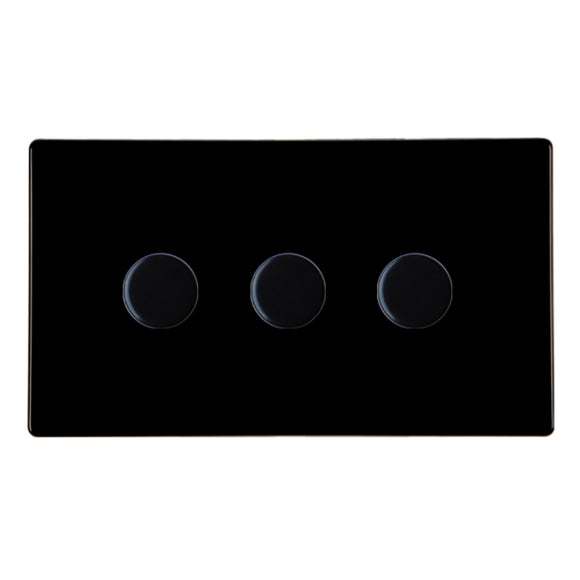 Hamilton 7BC3X40BL Hartland CFX Colours Jet Black 3x400W Resistive Leading Edge Push On-Off Rotary 2 Way Switching Dimmers max 300w per gang Black Insert