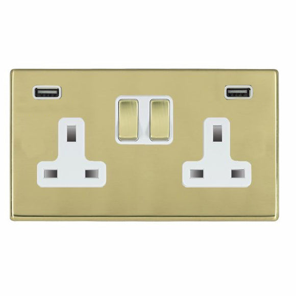 Hamilton 7G21SS2USBULTPB-W Hartland G2 Polished Brass 2 gang 13A Double Pole Switched Socket with 2 USB Ultra Outlets 2x2.4A Polished Brass/White Insert