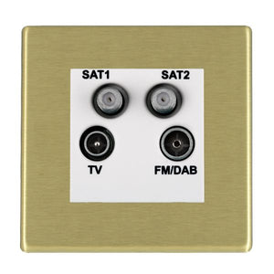 Hamilton 7G22DENTW Hartland G2 Satin Brass Non-Isolated TV+FM+SAT1+SAT2 Quadplexer 2in/4out (DAB Compatible) White Insert