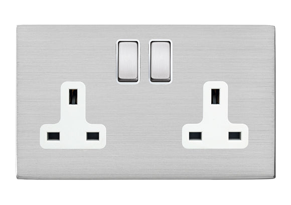 Hamilton 7G24SS2SS-W Hartland G2 Satin Steel 2 gang 13A Double Pole Switched Socket Satin Steel/White Insert