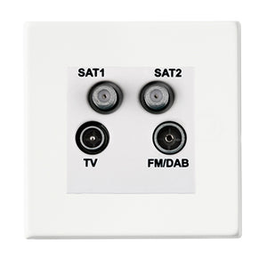 Hamilton 7G2MWDENTW Hartland G2 Matt White Non-Isolated TV+FM+SAT1+SAT2 Quadplexer 2in/4out (DAB Compatible) White Insert