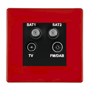 Hamilton 7RCDENTB Hartland CFX Colours Pillar Box Red Non-Isolated TV+FM+SAT1+SAT2 Quadplexer 2in/4out (DAB Compatible) Black Insert