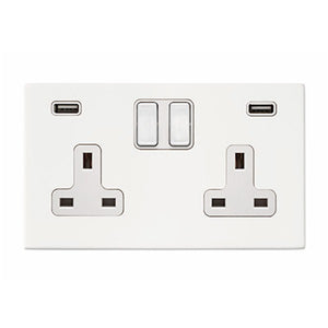 Hamilton 7WCSS2USBULTWH-W Hartland CFX Colours Bright White 2 gang 13A Double Pole Switched Socket with 2 USB Ultra Outlets 2x2.4A White/White Insert