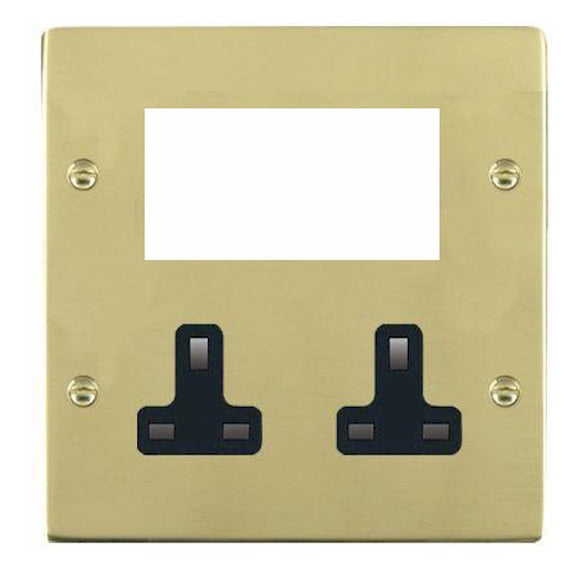 Hamilton 81MED1B Sheer EuroFix Polished Brass Media Plate EURO4 aperture + 2 X13A Unswitched Socket Black Insert