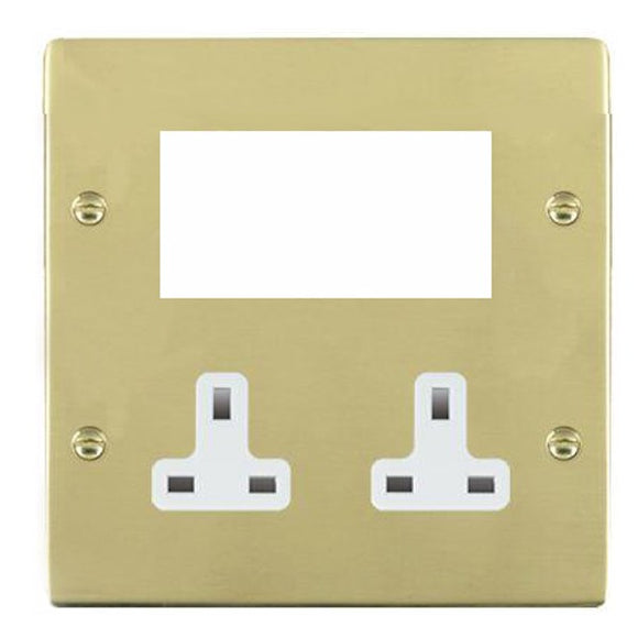 Hamilton 81MED1W Sheer EuroFix Polished Brass Media Plate EURO4 aperture + 2 X13A Unswitched Socket White Insert