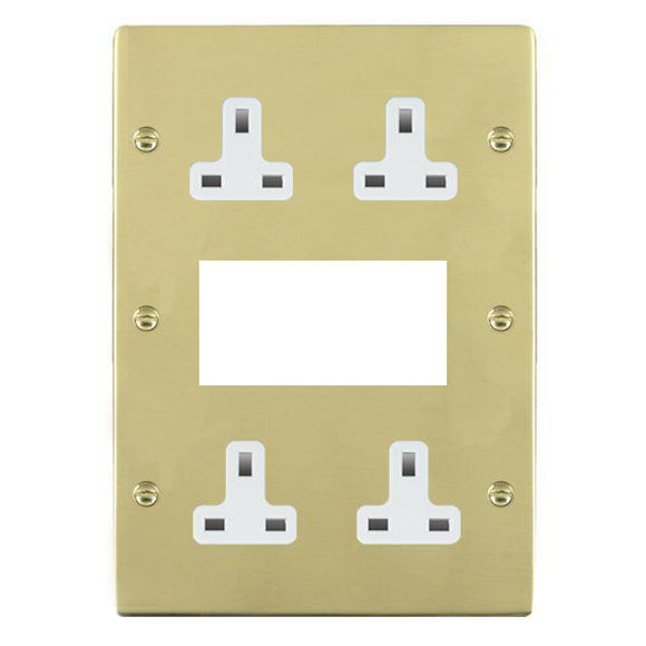 Hamilton 81MED2W Sheer EuroFix Polished Brass Media Plate EURO4 aperture + 4 X13A Unswitched Socket White Insert